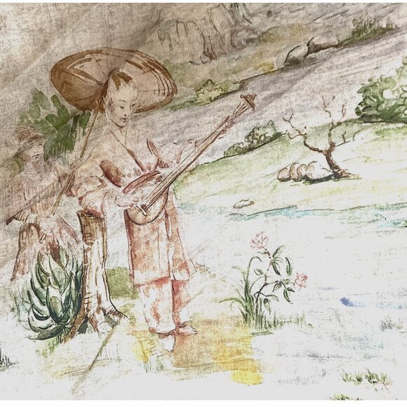 Cuddledown Queen fitted sheet 100% cotton toile Asian theme nwot washed not used - Picture 4 of 6